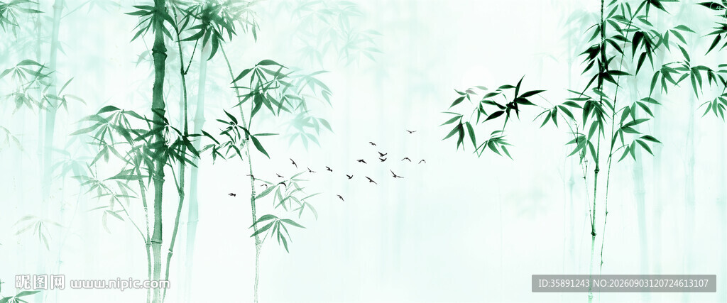 新中式水墨竹子灯箱背景