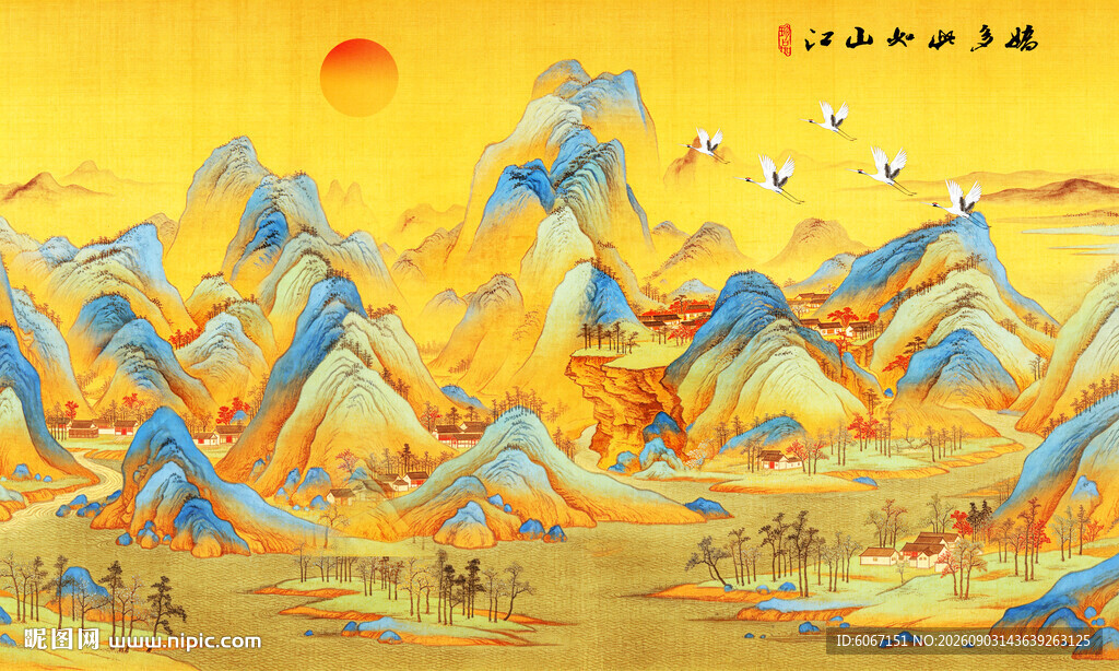 中式古风古典山水画背景