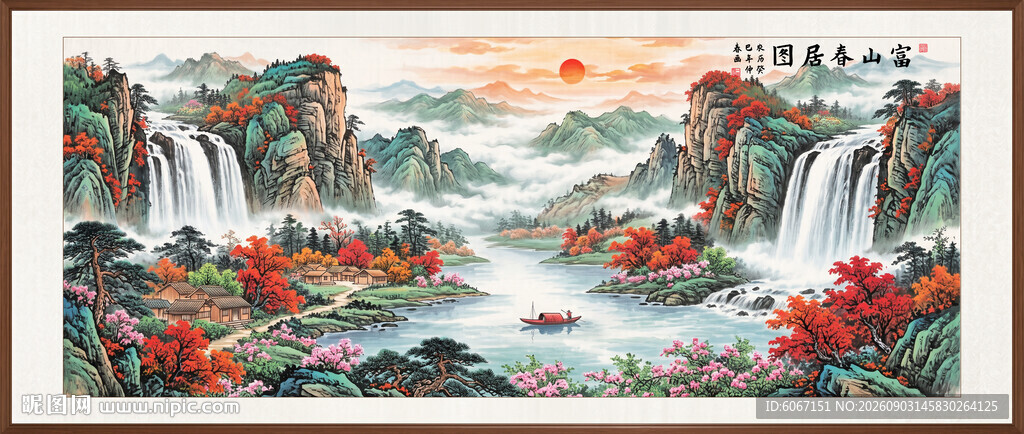 八方聚财山水画