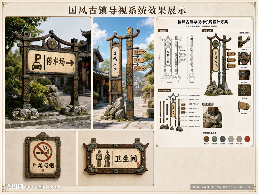卡通国风古镇导视标识牌