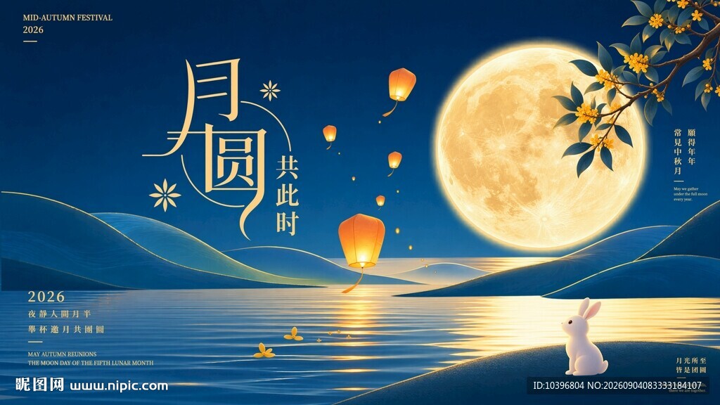 深蓝色中秋海报背景板
