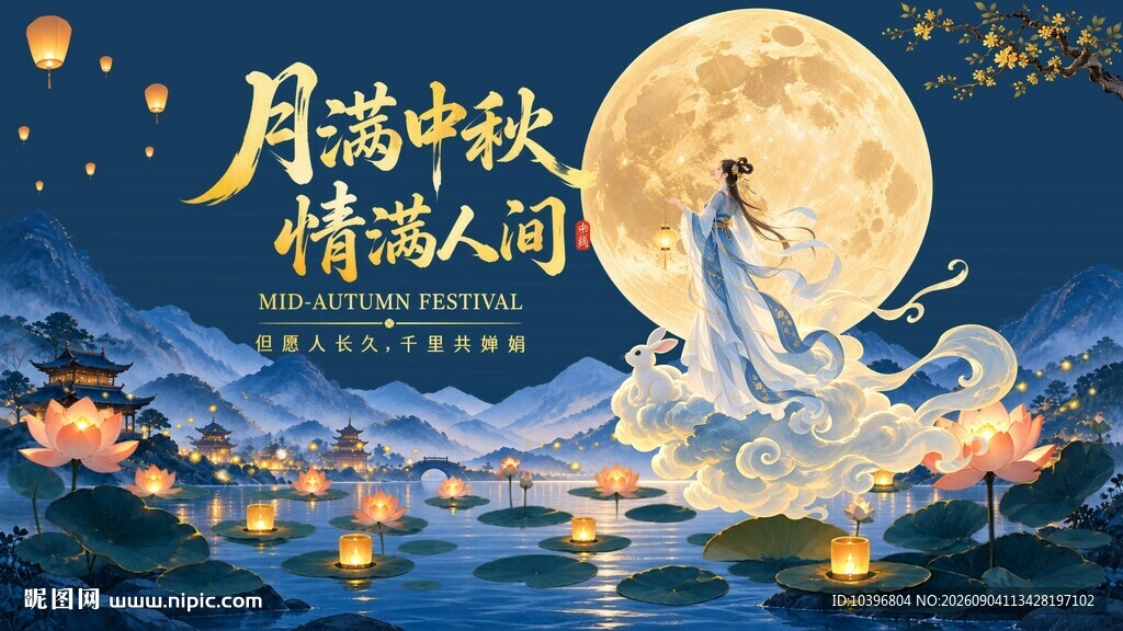 月满中秋情满人间国潮中秋海报