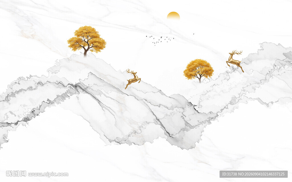 抽象水墨线条烟雾大理石山水画