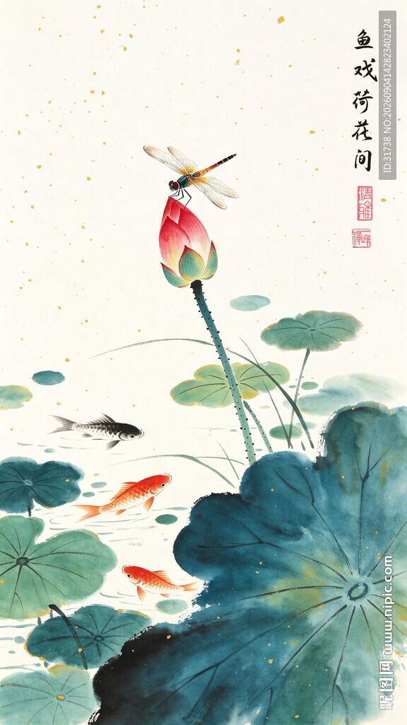水墨荷花玄关装饰画