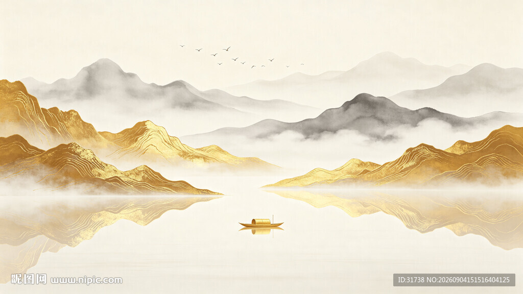 金箔山水画背景墙