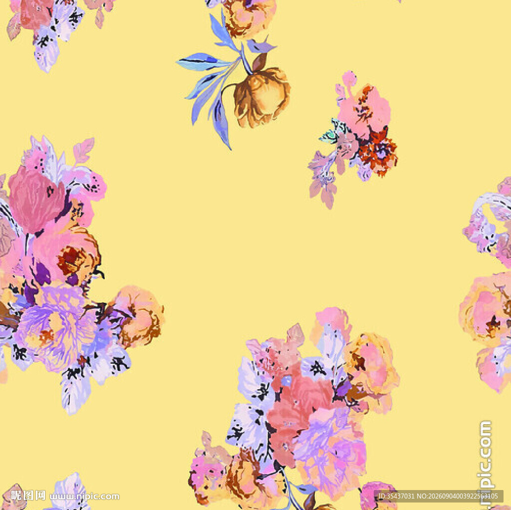 黄色背景花卉图案