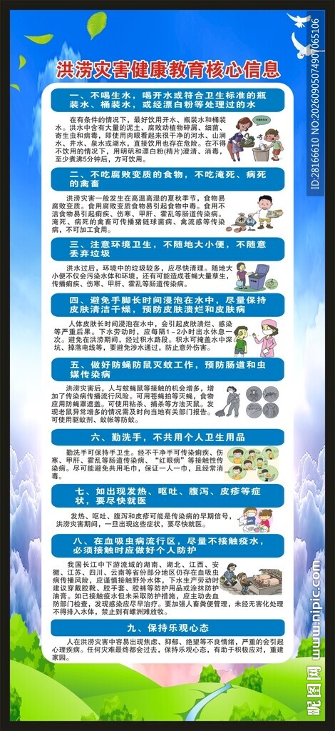 洪涝灾害健康教育核心信息展架