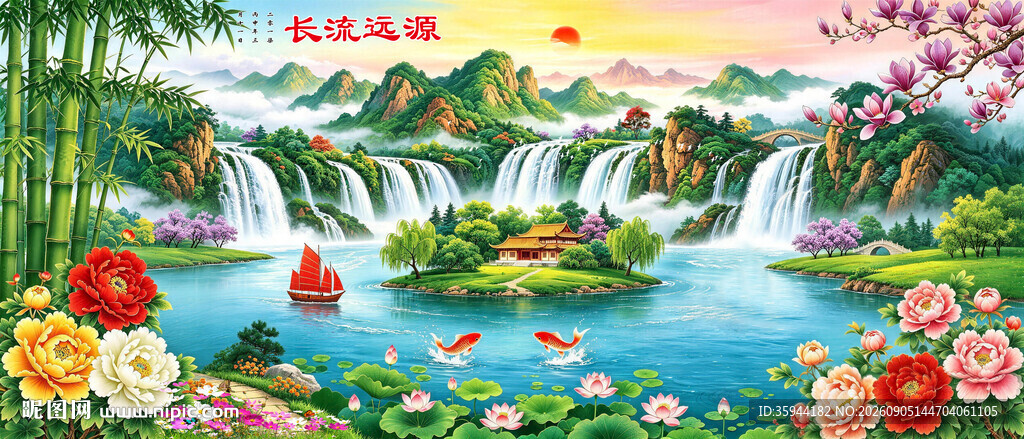 青山绿水山水画
