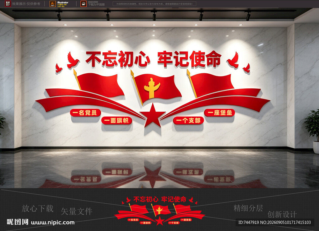 不忘初心党建文化墙