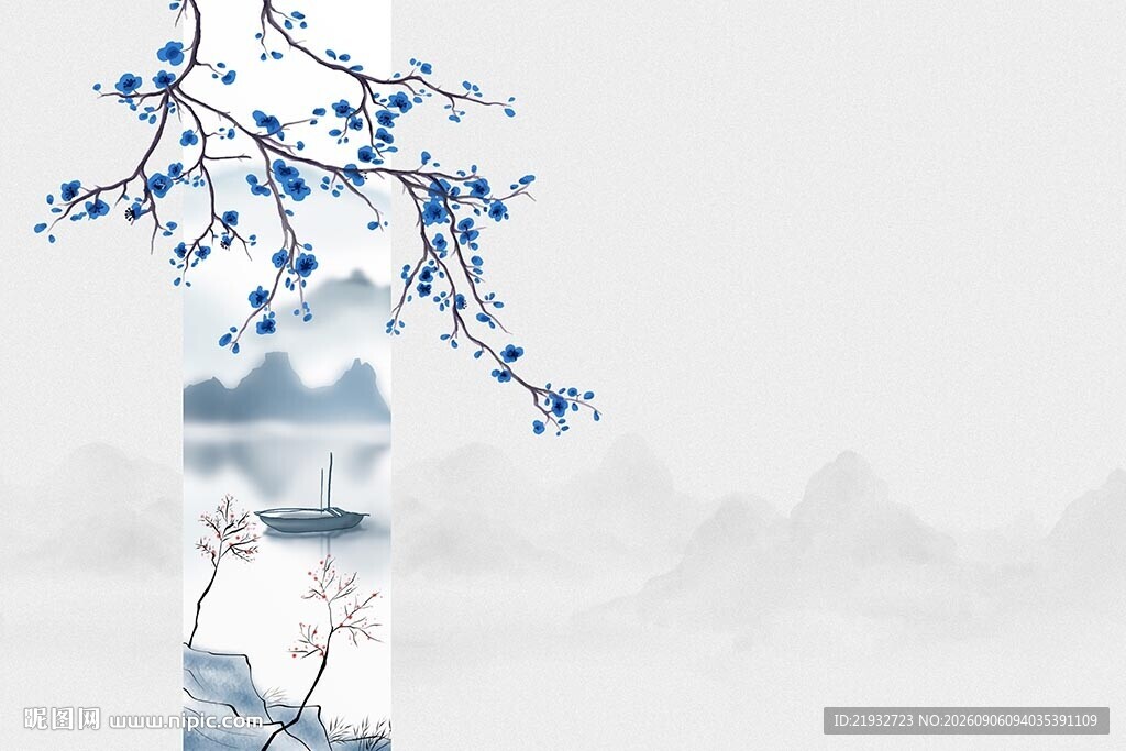 江南水乡花朵背景墙