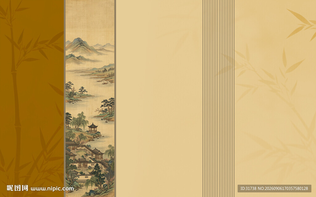 宋氏美学格栅山水画背景壁画