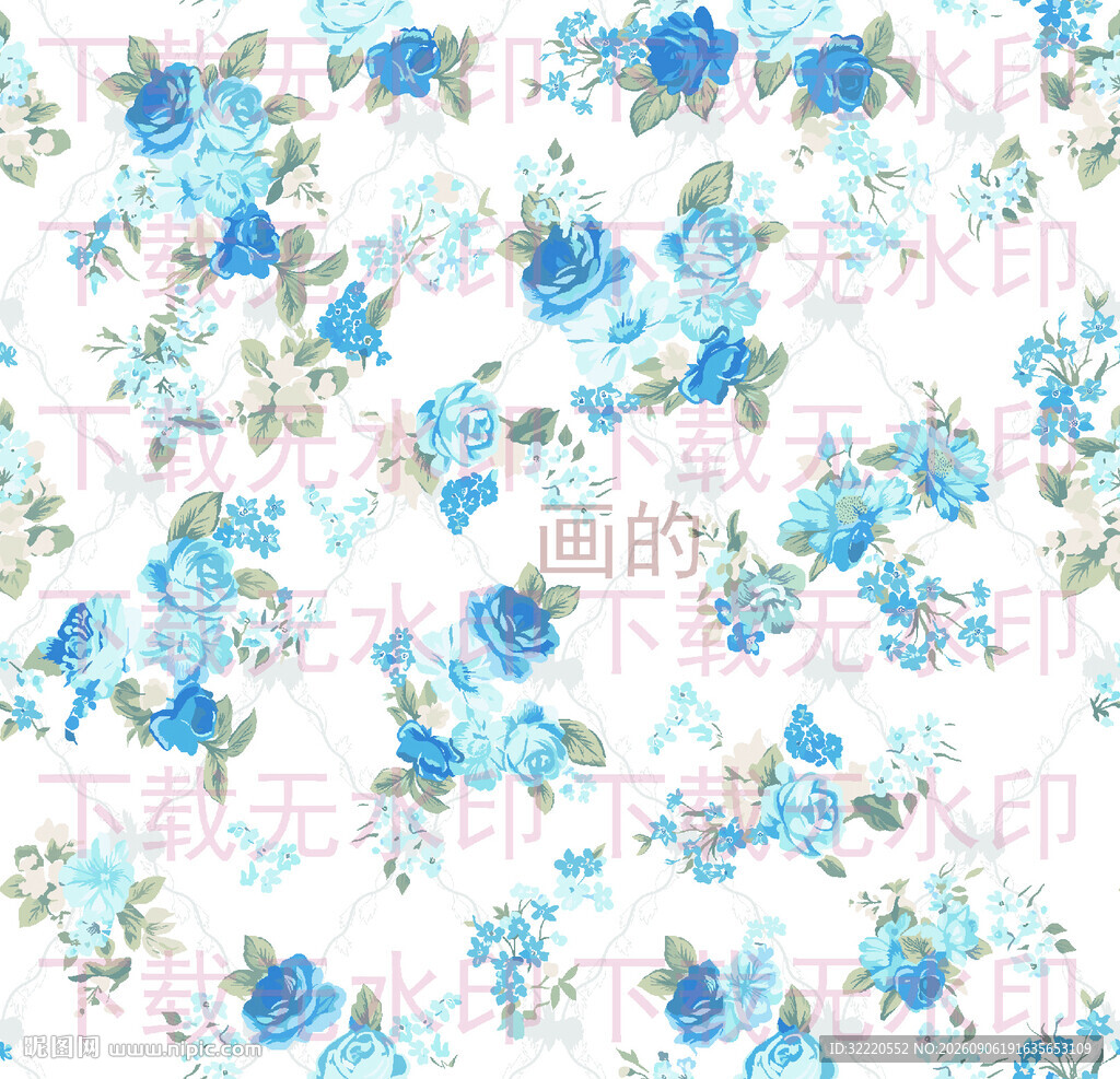 蓝白花卉图案布料纹理