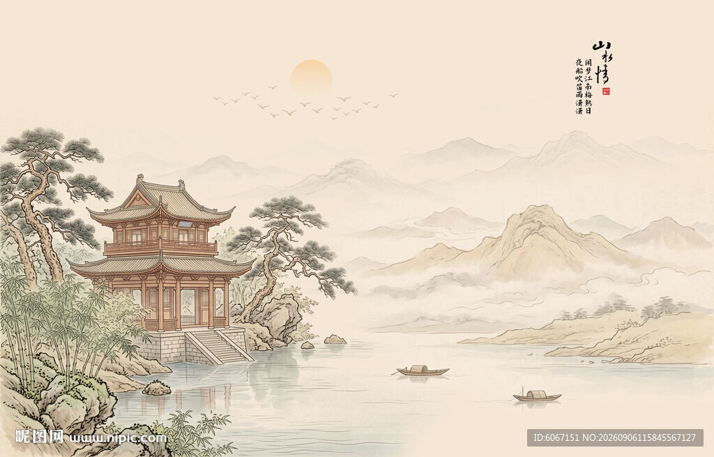 中式古风古典山水画背景