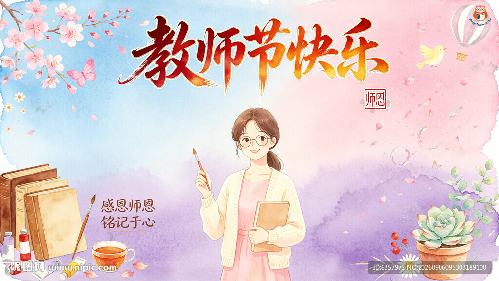 教师节快乐 女老师 卡通