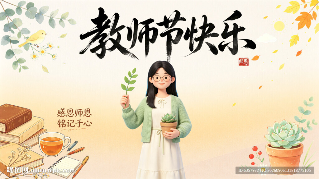 教师节快乐 男老师 卡通