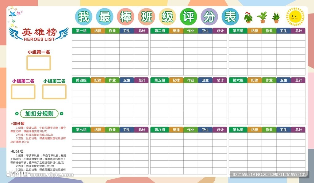 我最棒班级评分表