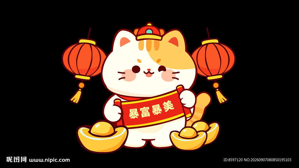 卡通可爱暴富招财猫插画