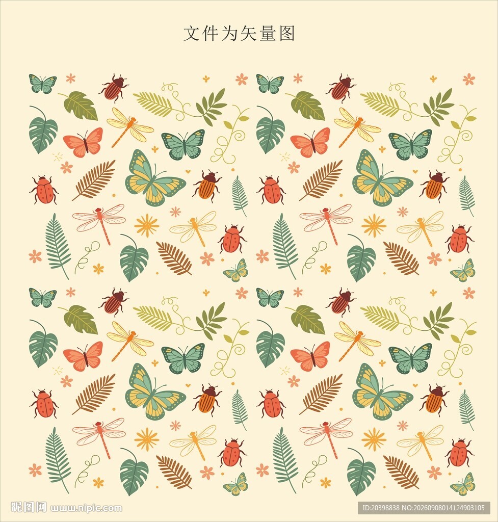 蜻蜓蝴蝶花草印花