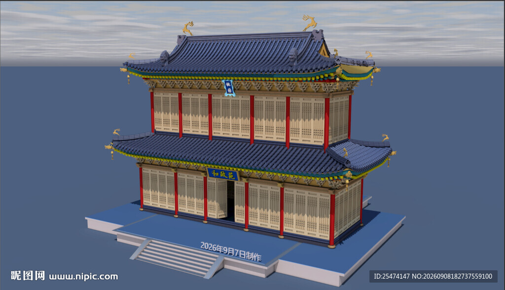 中式双层古建筑模型