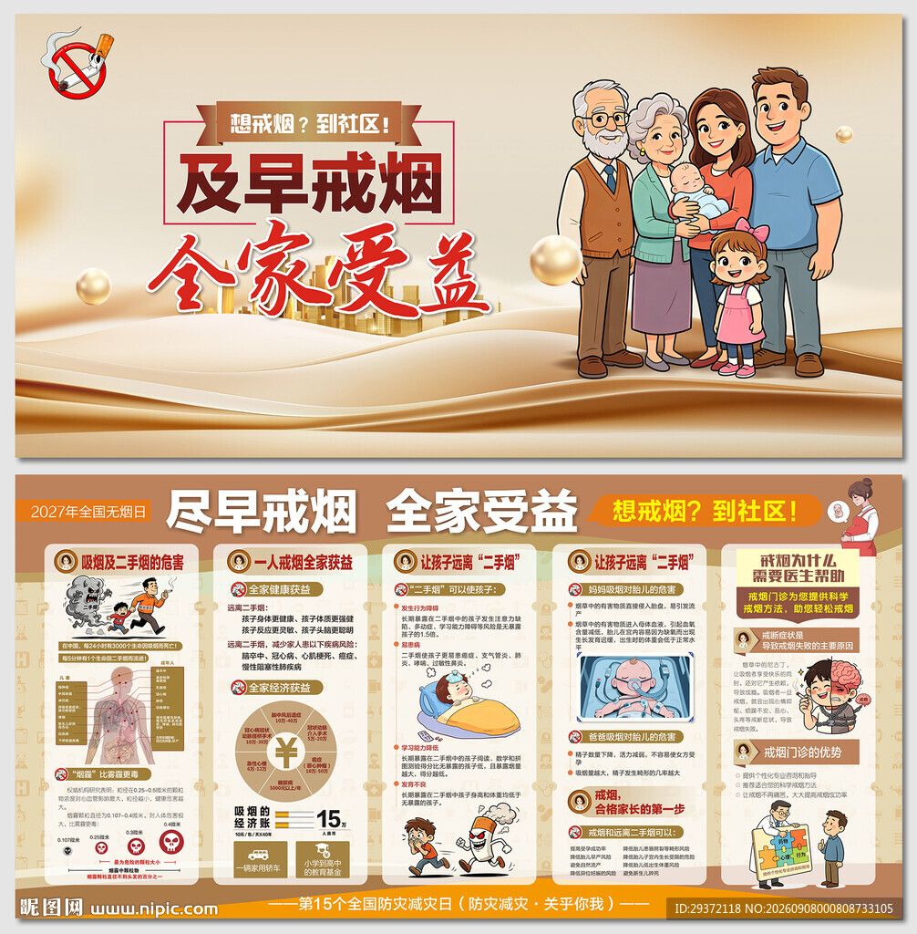 尽早戒烟全家受益无烟日展板