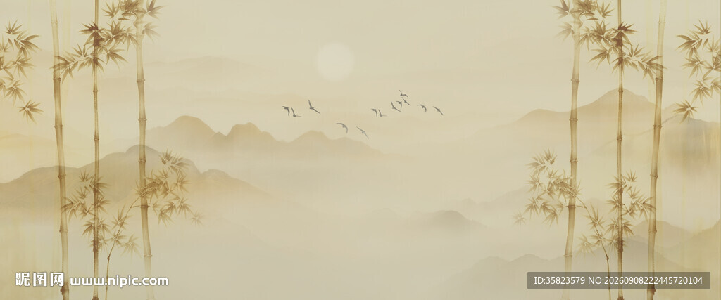 新中式国画竹子灯箱背景墙