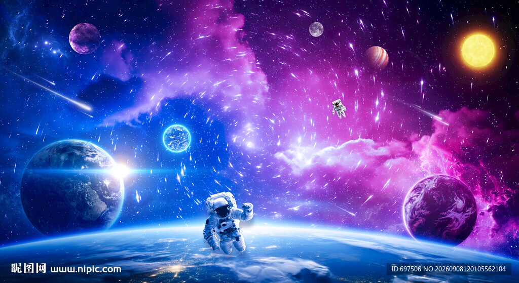 梦幻宇宙流星雨太空星球银河背景