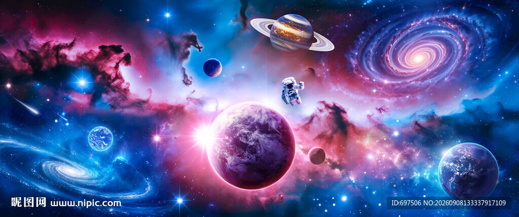 绚烂星云宇航员星球浩瀚太空背景