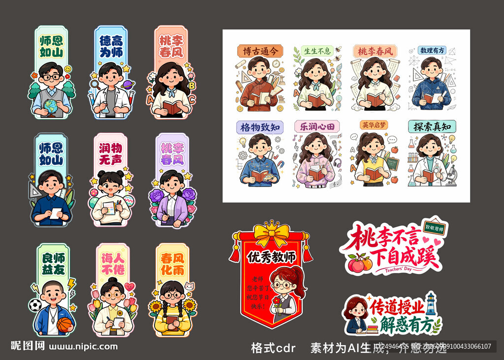 教师节老师卡通人物手举牌锦旗
