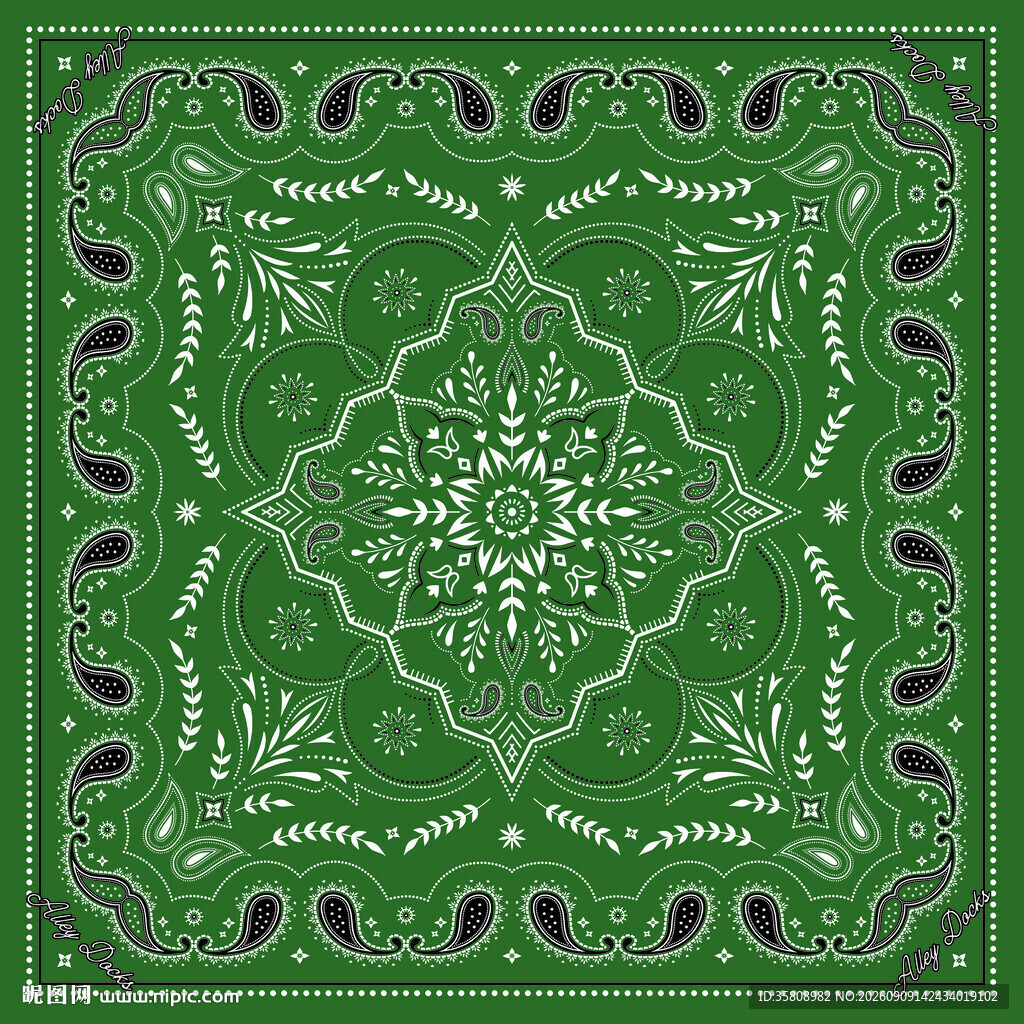 绿色花纹方巾