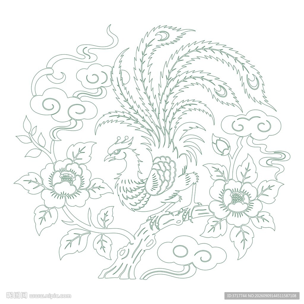 中国风凰花卉纹样图案花鸟矢量图