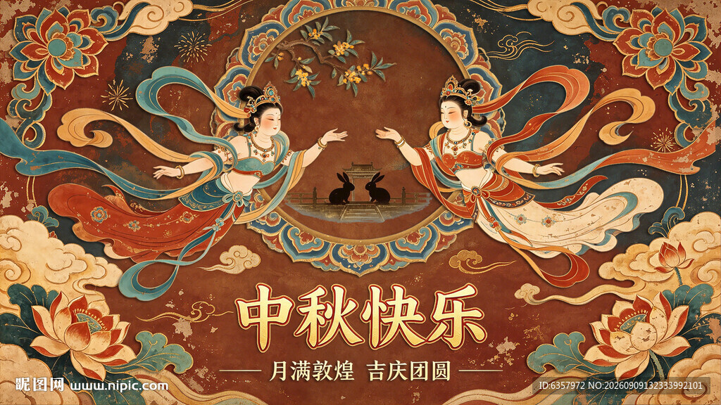 中秋国潮风插画贺图中秋快乐