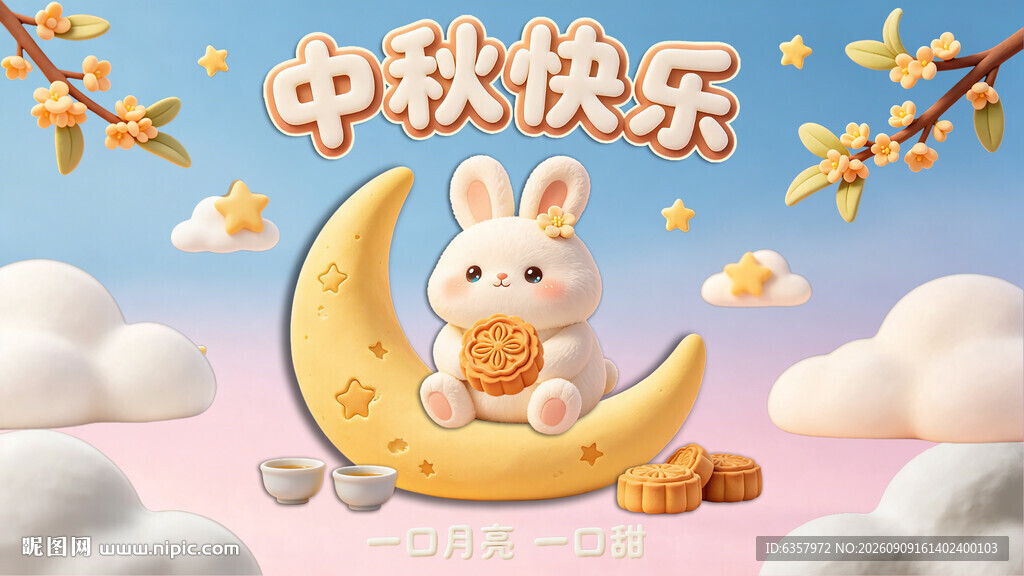 中秋玉兔 坐月贺佳节