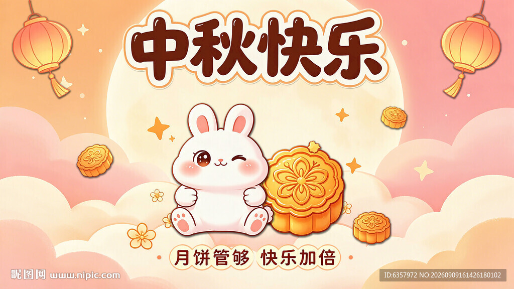中秋快乐白兔贺节图