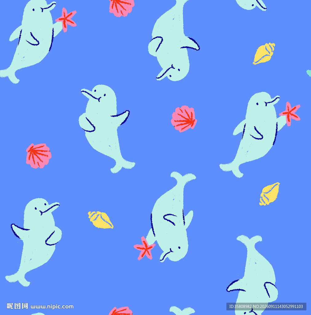 蓝色背景可爱海豚图案