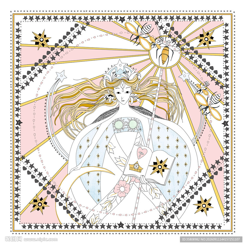 梦幻风格的华丽女性插画