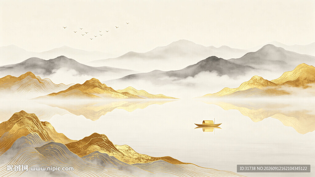 金色山水画壁画