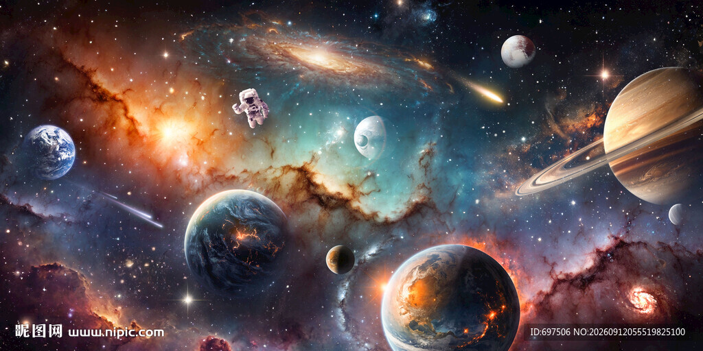 浩瀚宇宙星球太空宇航员银河背景