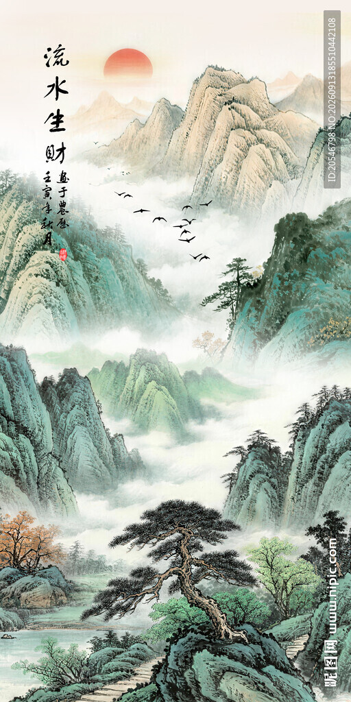 竖幅玄关山水画