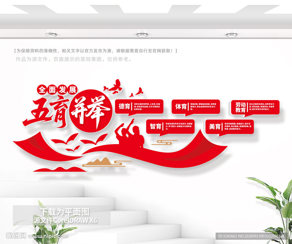 五育并举全面发展校园文化墙