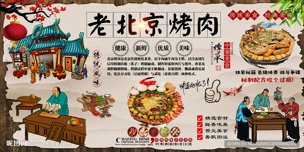 老北京烤肉背景墙