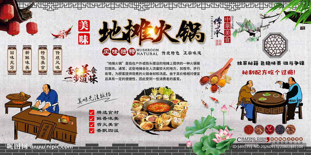 地摊火锅背景墙