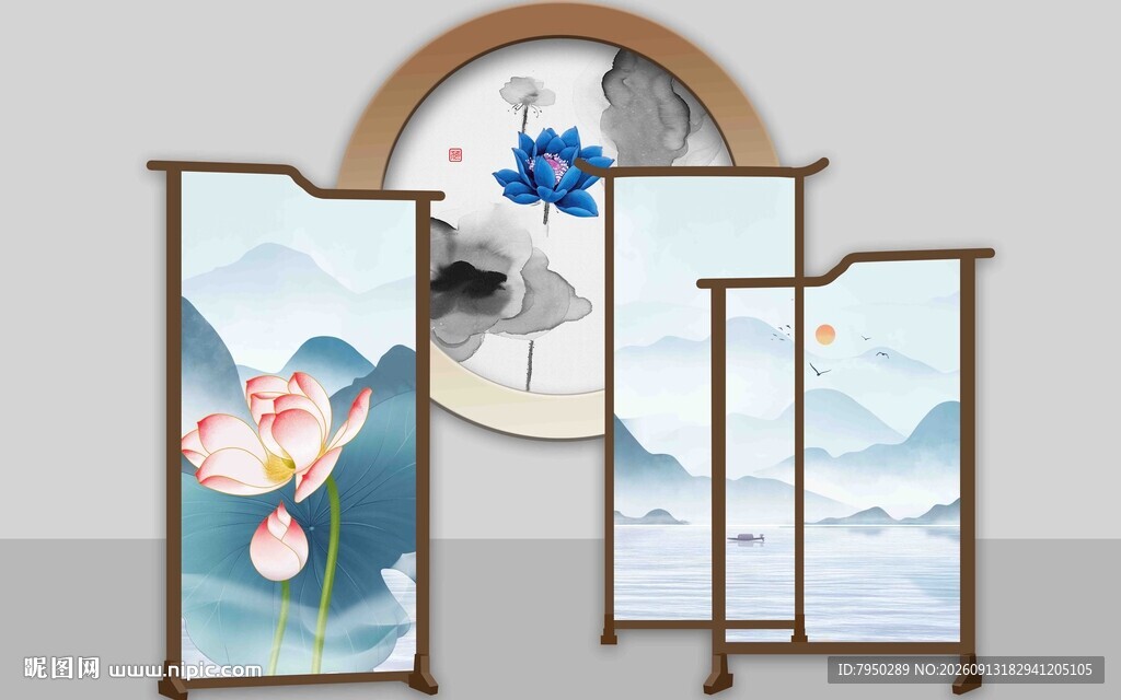 中式屏风装饰画古韵雅致