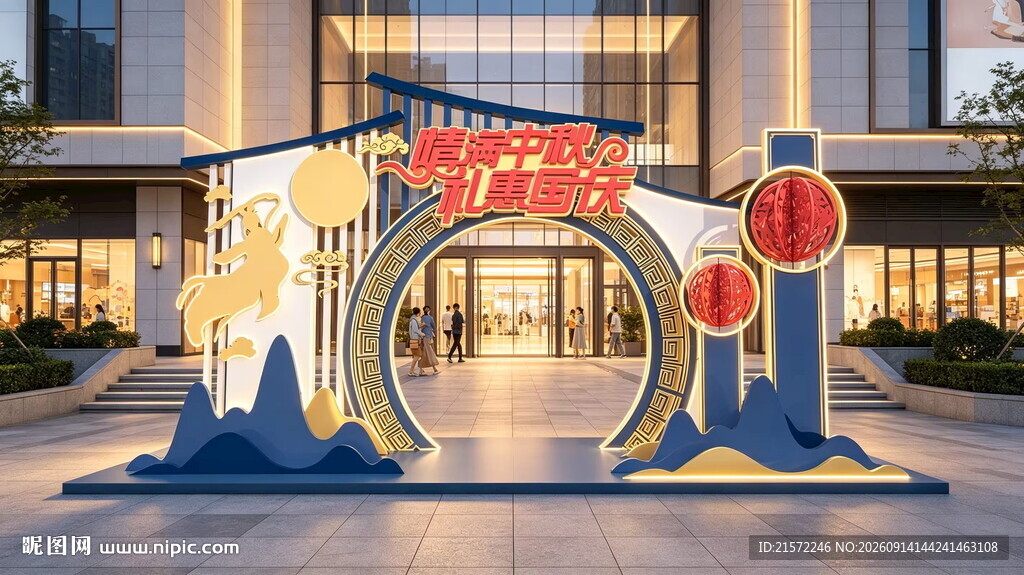 蓝色古典情满中秋门头