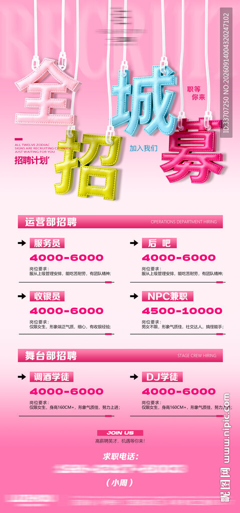 酒吧招聘海报