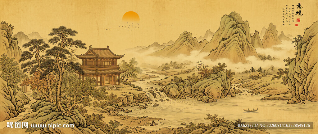 宋氏美学山水电视背景墙壁布墙纸