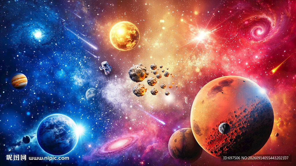 绚丽宇宙星空外太空陨石星球背景
