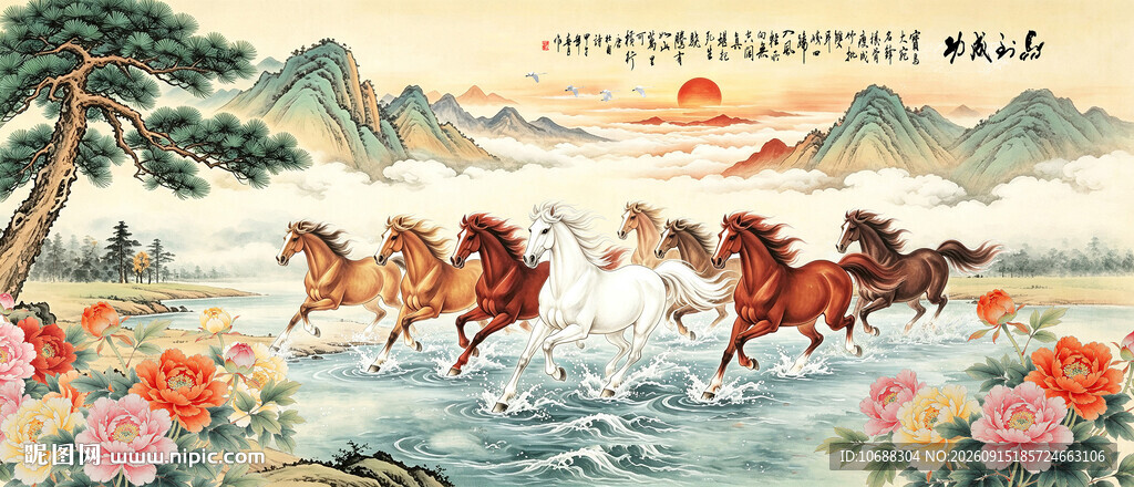 八骏图 马到功成 
