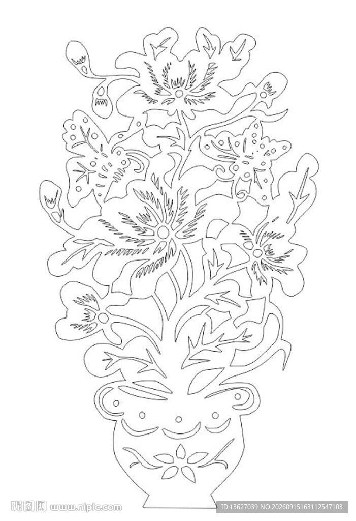 花卉花瓶线描图案设计