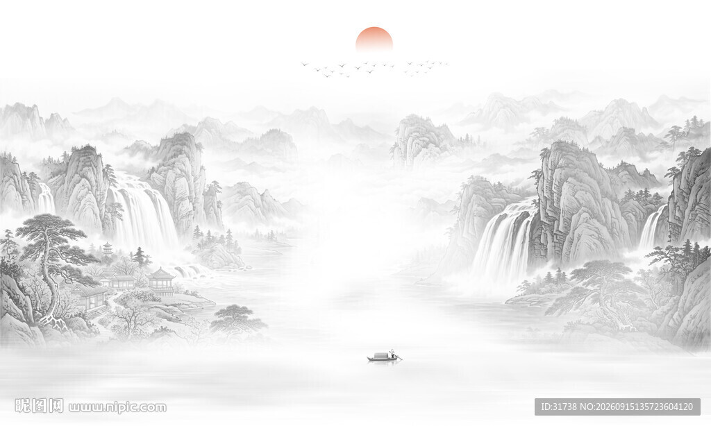 新中式水墨山水背景墙