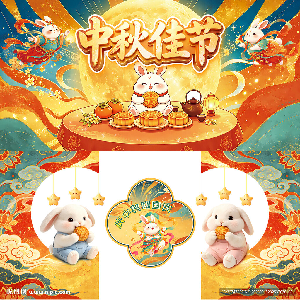 中秋佳节展板背景插画装饰元素